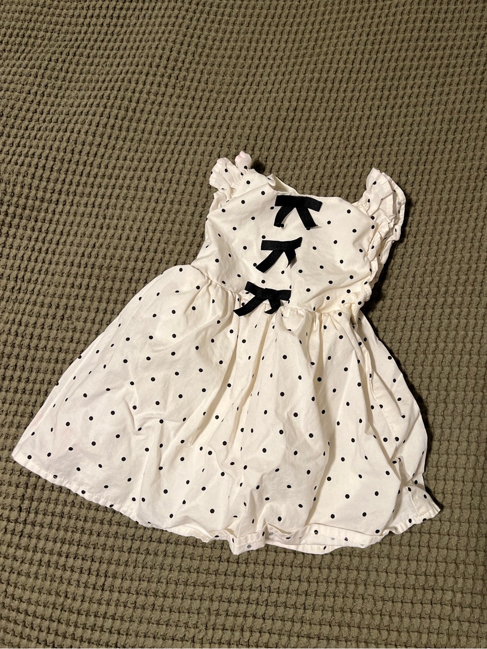Baby GAP 6-12 months White Polka Dot Dress with Black Bow Accents